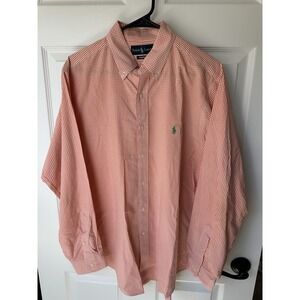 Ralph Lauren‎ Orange Gingham Button up Shirt Classic Fit Green Logo 16.5/34-35